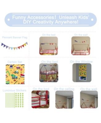 Jack Metal Twin Loft Bed w/ Slide & Curtain - Super Hero Gold/Red