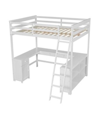 Loft Bed with U-Desk, Drawers & Shelves
