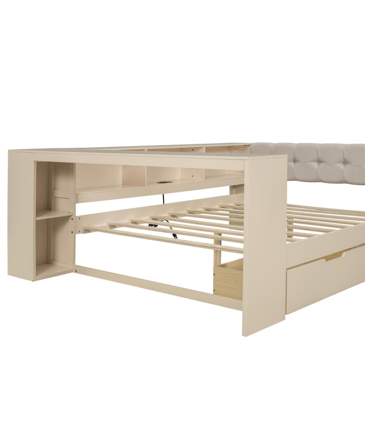 Streamdale Furniture Full Platform Bed with Storage, Charging Station, Cream
