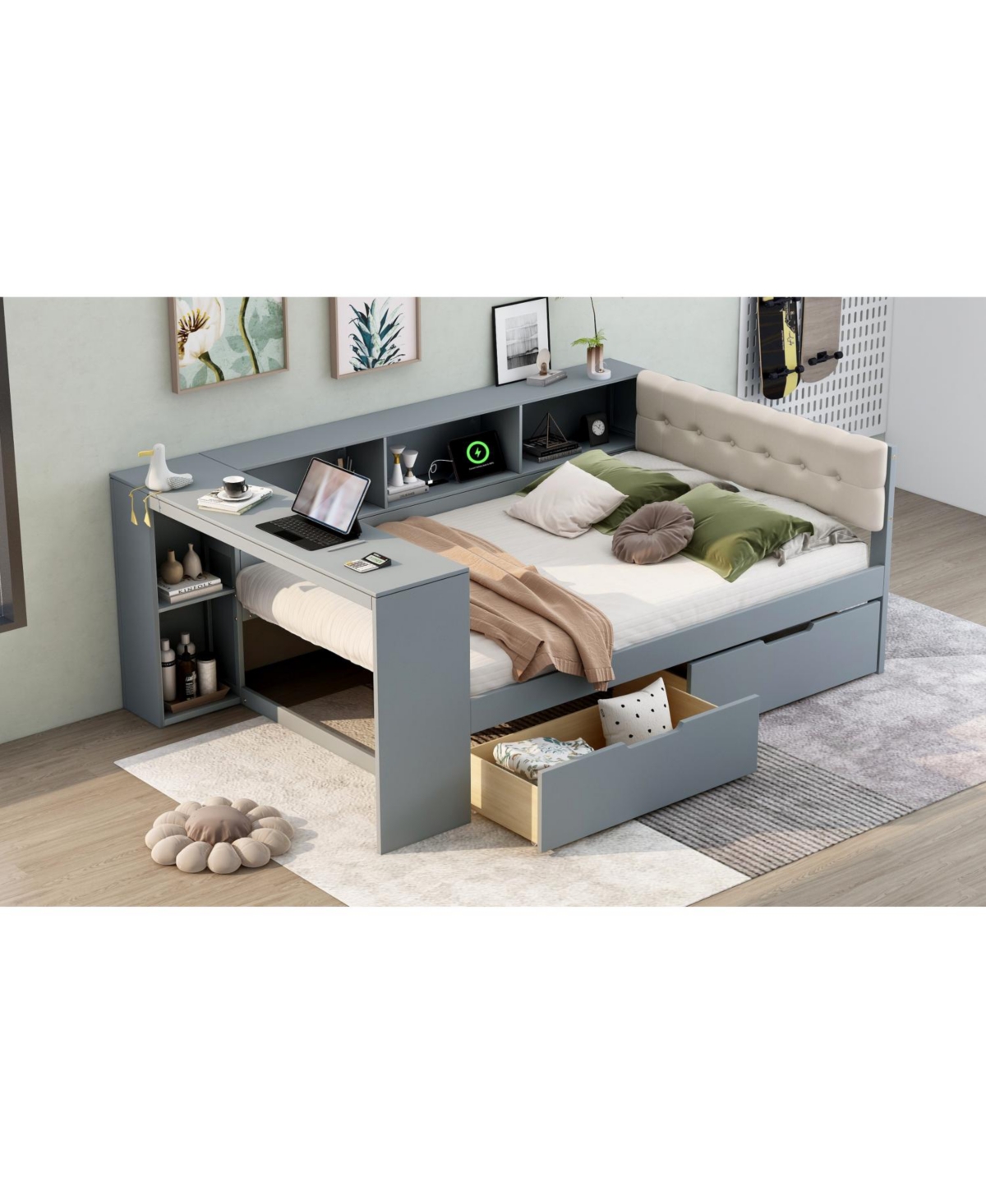 Streamdale Furniture Wood Full Platform Bed with Storage & Charging