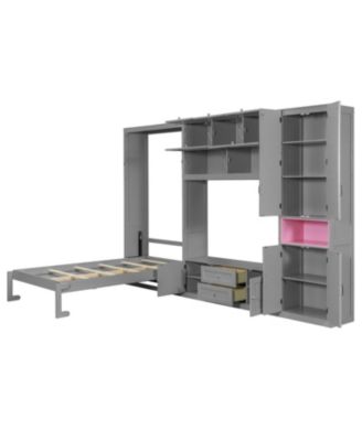 Streamdale Twin Gray Wooden Murphy Bed with TV Stand, Drawers & Shelves