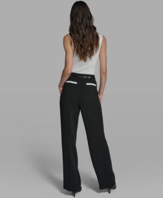 Women's Color Blocked Belted Straight Pants