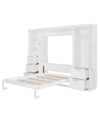 Queen Murphy Bed with Closet, Drawers & Shelves - White
