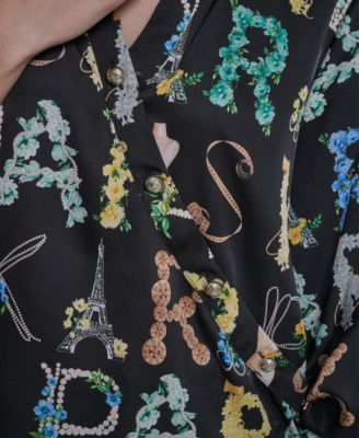 Women's V-Neck Allover Print 3/4-Sleeve Top