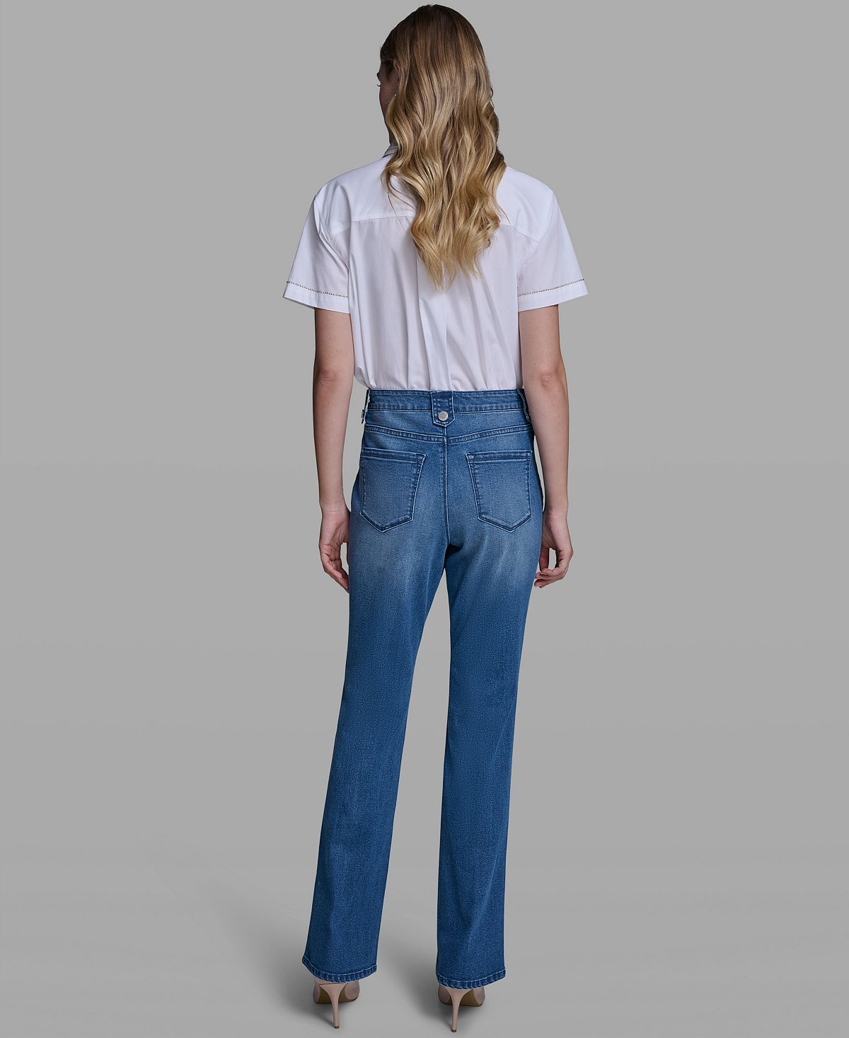 KARL LAGERFELD PARIS Women's Mid-Rise Straight Leg Jeans view 5 — MAYCSS fashion products