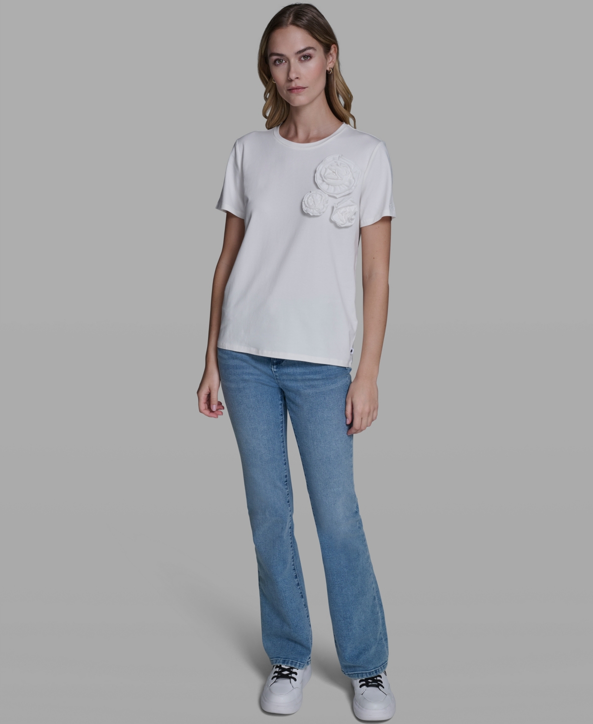 Karl Lagerfeld Paris Women's Rose Trim Knit Crewneck Top