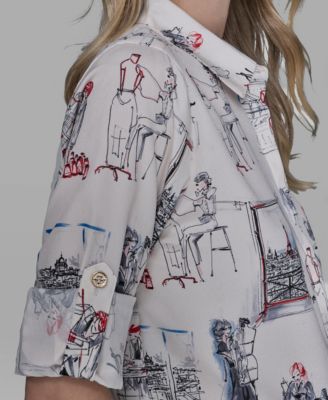 Women's Printed Button-Front Blouse