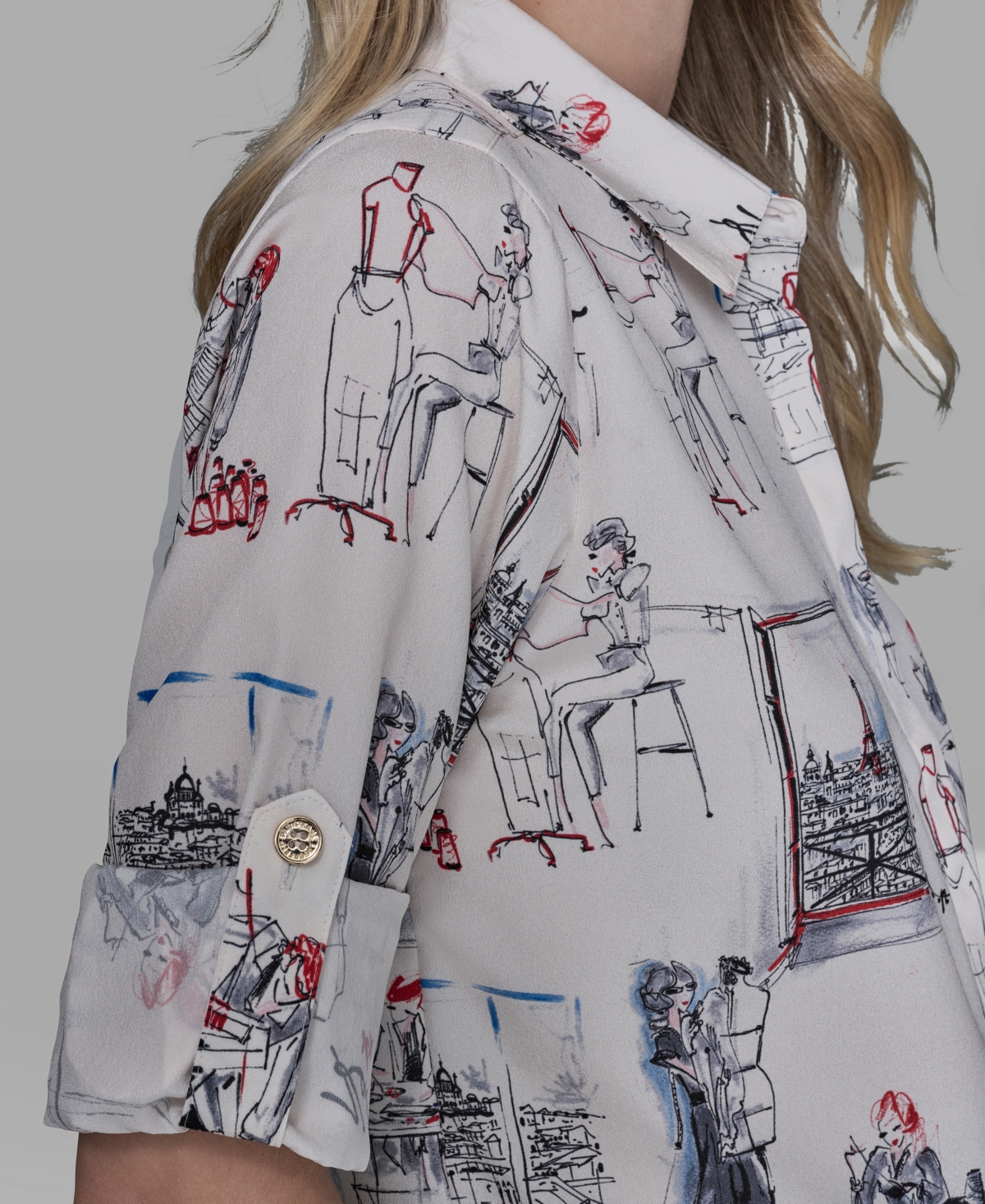 Karl Lagerfeld Paris Women's Printed Button-Front Blouse