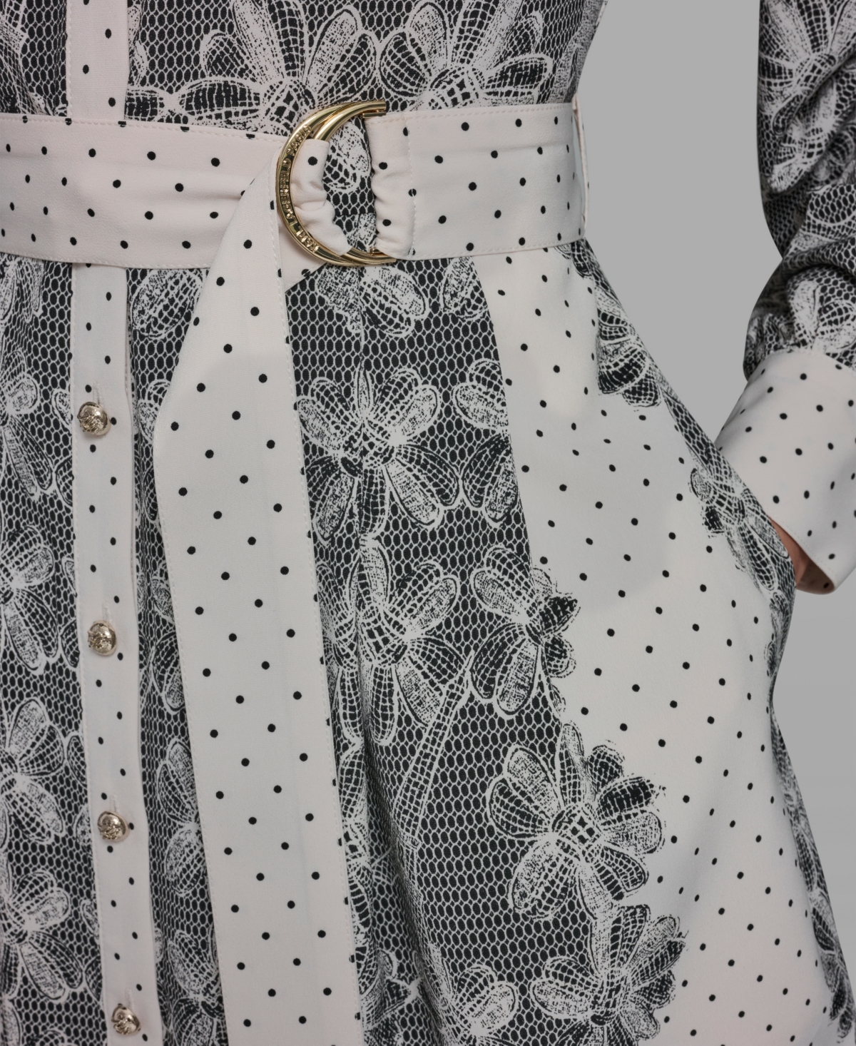 Karl Lagerfeld Paris Women's Lace Print Collared Shirt Dress