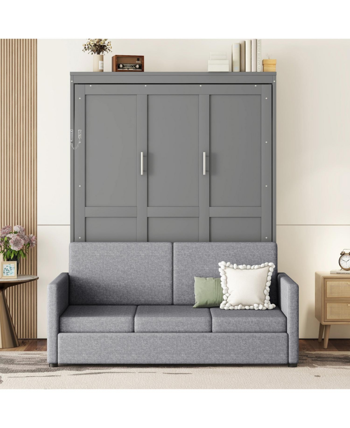 Streamdale Furniture Queen Size Murphy Bed Wall Bed with Cushion,Gray