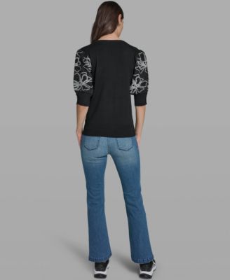 Women's Floral Short-Sleeve Sweater