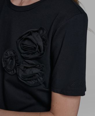 Women's Rose Trim Knit Crew Neck Top