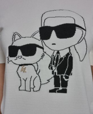 Women's Karl and Choupette Crew Neck Graphic Sweater