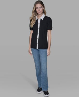 Women's Short-Sleeve Button-Front Top
