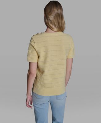 Women's Solid Pointelle Crew Neck Sweater