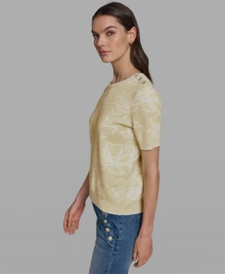 Women's Flower Print Short-Sleeve Sweater