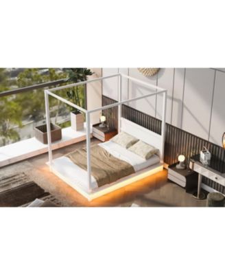 Queen Wood LED Canopy Bed, Platform, No Box Spring