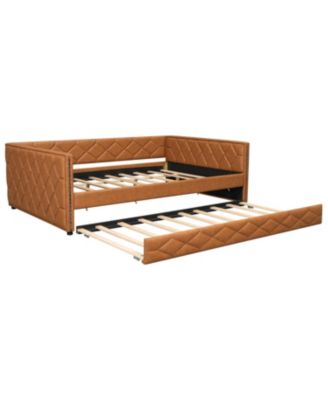 Full XL Size Upholstered Daybed with Trundle and LED