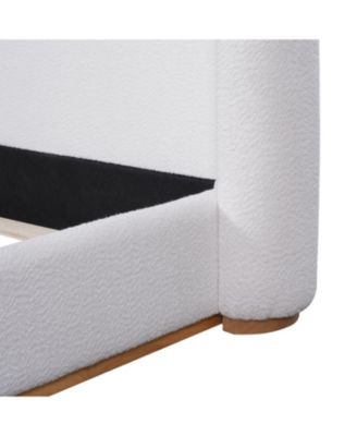 Boucle Wingback Bed Frame, Solid Wood Base