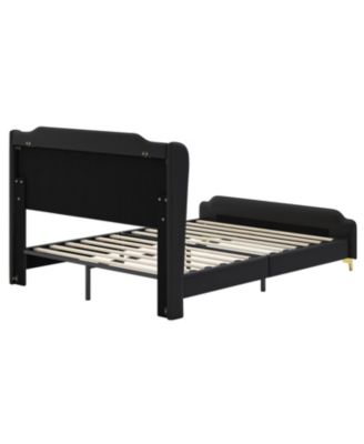 Queen Leather Bed Frame Wingback Headboard Platform Bed