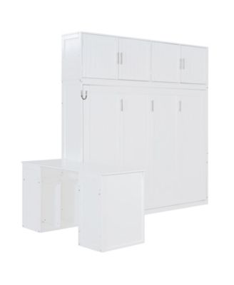  Queen Murphy Bed with Desk & Storage - White