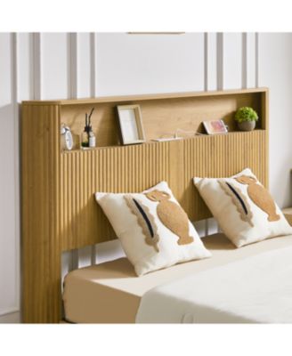  Full XL Bed Frame- Storage Headboard, Charging Station, Natural