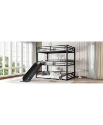 Triple Bunk Bed with Slide, Metal, Heavy-Duty