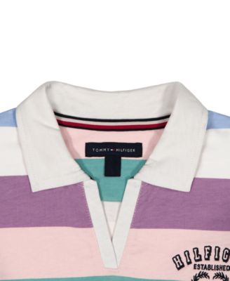 Girls' 7-16 Multi Stripe Johnny Collar Sweater