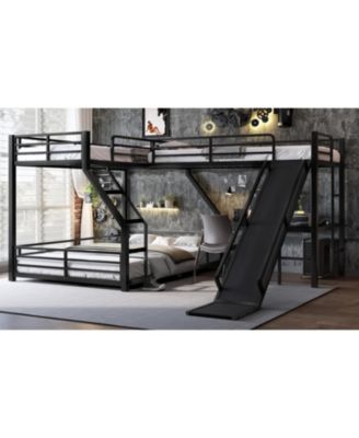L-Shaped Twin XL/Queen Bunk Bed with Loft, Slide & USB