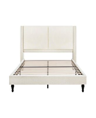 Queen Bed Frame, 55.5" Upholstered Headboard, Boucle Fabric