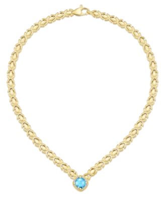 Citrine (3-3/8 ct. t.w.) & White Topaz (1/3 ct. t.w.) XOXO Link 18" Collar Necklace in 14k Gold-Plated Sterling Silver (Also Available in Blue Topaz and Citrine)