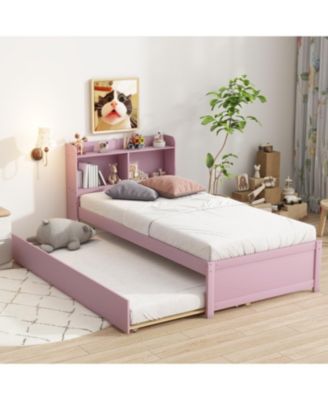 Twin Wood Trundle & Bookcase Bed
