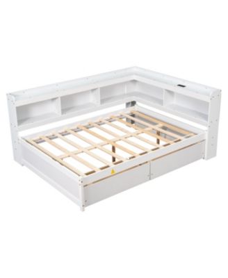 L-Shaped Bookcase Bed with Power, USB & Drawers
