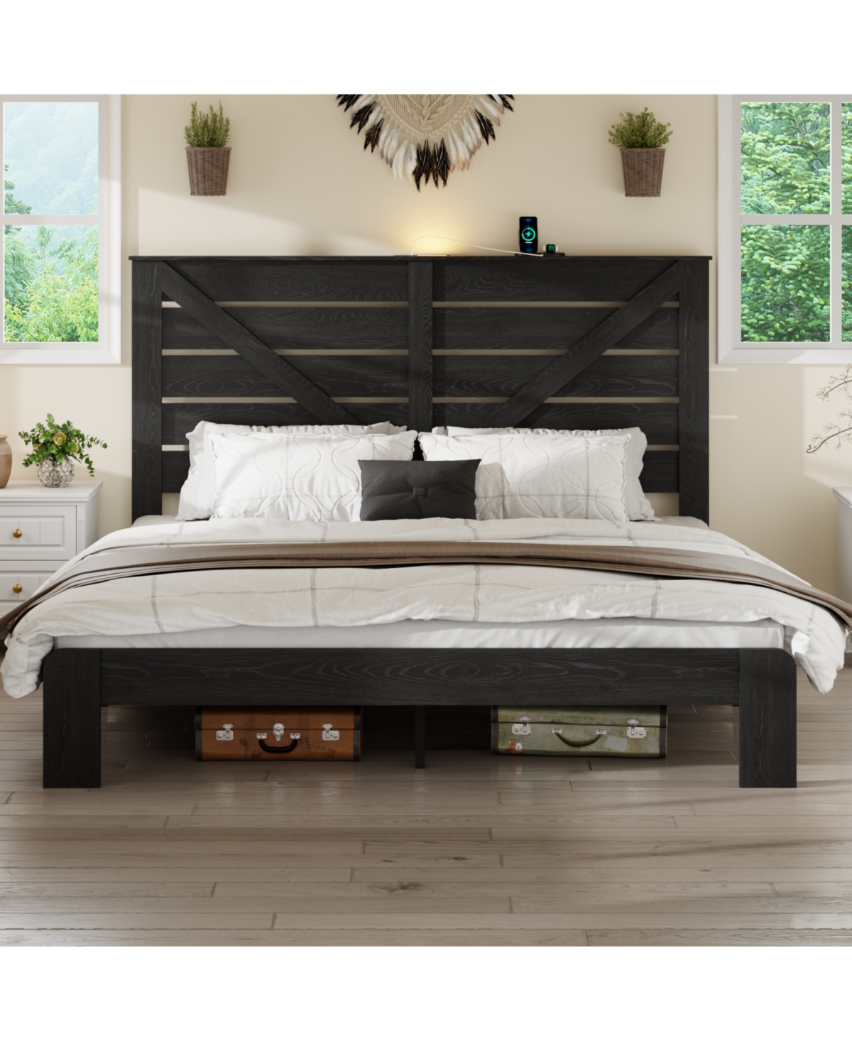 Streamdale Furniture King Wood Platform Bed Frame, Noise Free, Easy Assembly, Under Bed Storage, Black