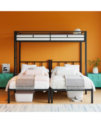 Triple Twin Metal Bunk Bed with Guardrails & Ladder