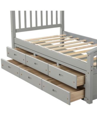 Twin Size Platform Storage Bed Solid Wood Bed With 6 Drawers