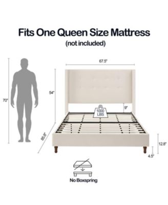 Upholstered Queen Bed with Wingback and Nailhead Trim