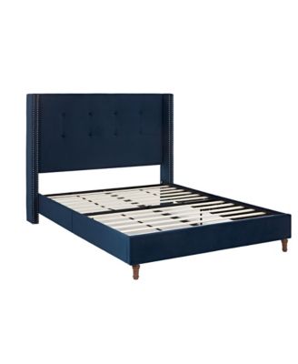 Peyton Queen Upholstered Bed Blue Velvet, Easy Assembly