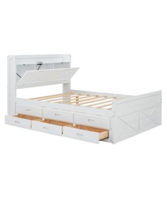 Full Size Wooden Storage Bed with Twin Trundle and Outlets