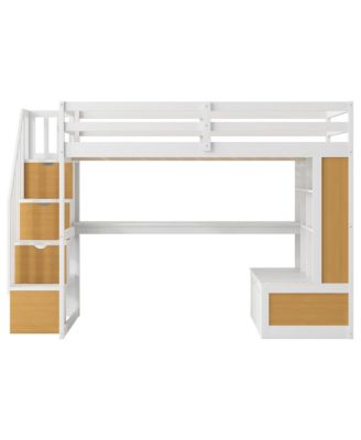 Loft Bed with Desk, Shelves, Drawers, & Storage Staircase