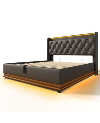 Modern Upholstered Bed with 360 LED, Storage, and USB-C Charging