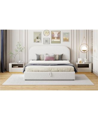 White Teddy Fleece Queen Platform Bed with Storage