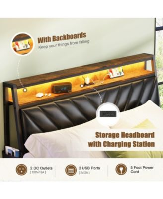 Platform Bed Frame with LED Headboard and Charging Station