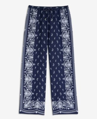Women's Bandana-Print Wide-Leg Pull-On Pants