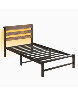 Streamdale Twin Bed Frame with Headboard, USB Charging, LED