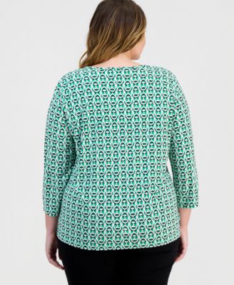 Plus Size Printed 3/4-Sleeve Top