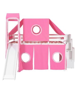 Full Size Loft Bed with Tent and Tower