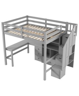 Loft Bed with Desk, Drawers & Storage Stairs