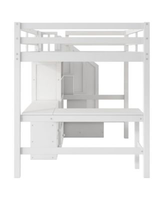  Full Loft Bed with Desk, Drawers & Storage Staircase