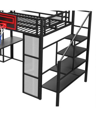Metal Loft Bed with Desk, Wardrobe, Slide & Stairs